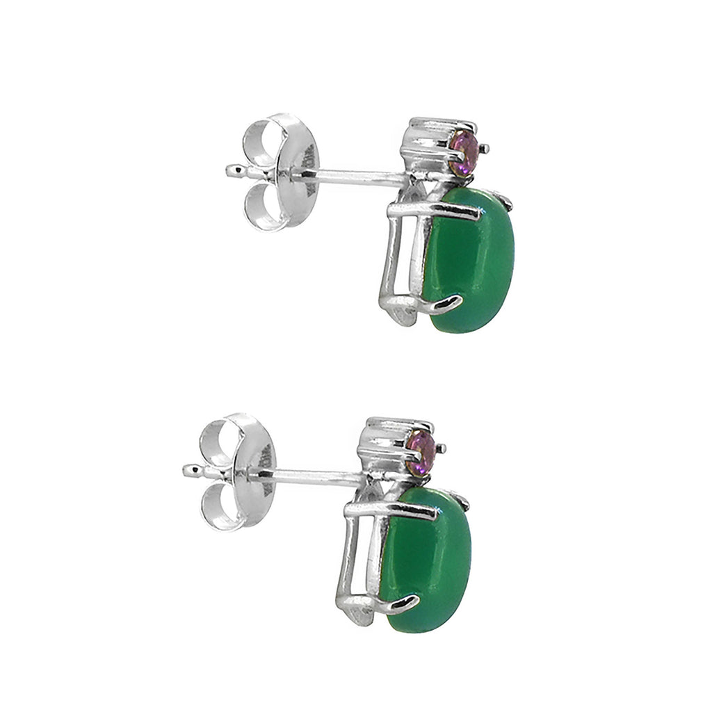 Tiramisu - 925 Sterling Silver Green Onyx Gemstone Stud Earring