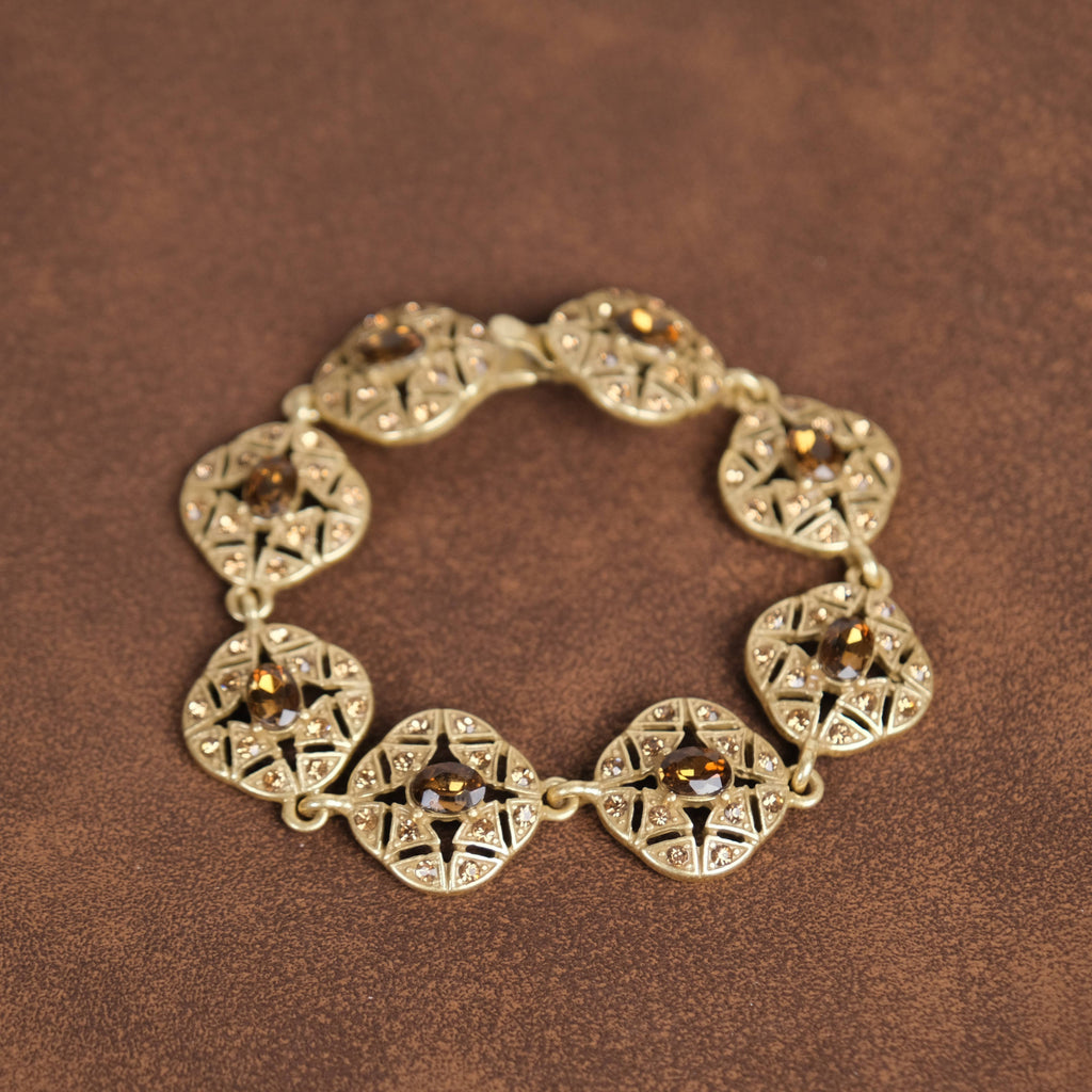 GirlyPirateCo - Vintage 18K Gold-Plated Amber Crystal Bracelet