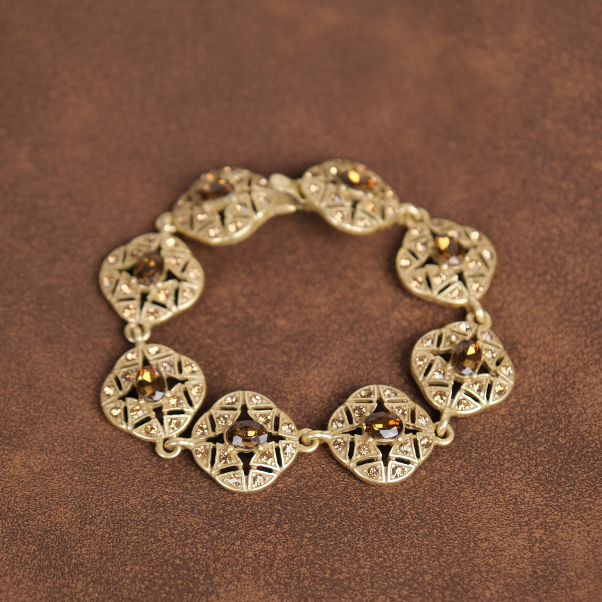 GirlyPirateCo - Vintage 18K Gold-Plated Amber Crystal Bracelet