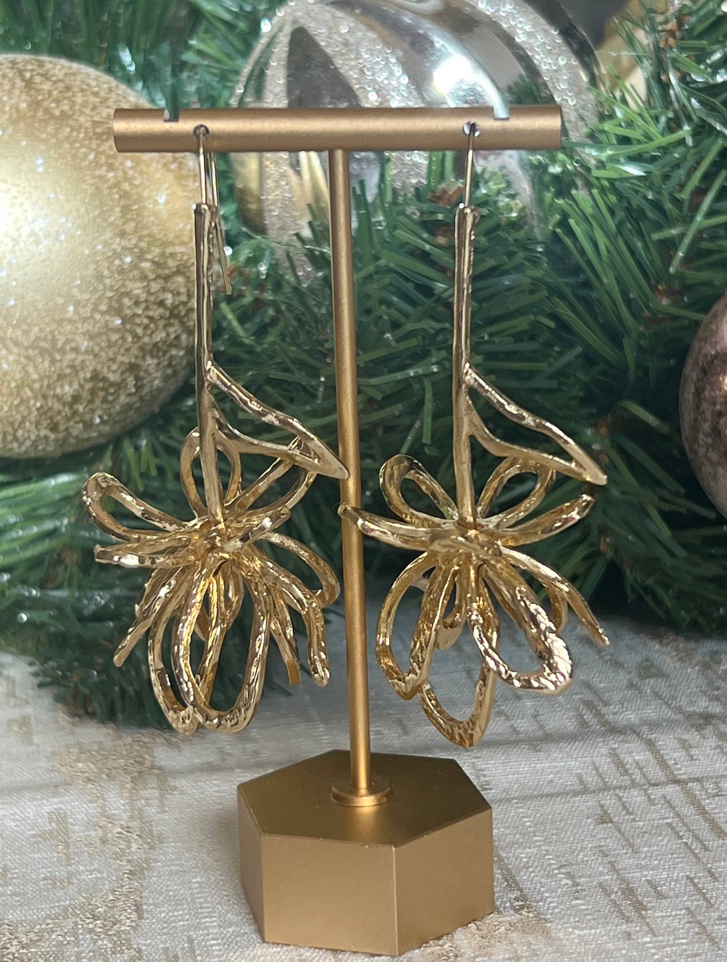 Buttoned Up with Lux - Gold Flower Petal Drop Earrings