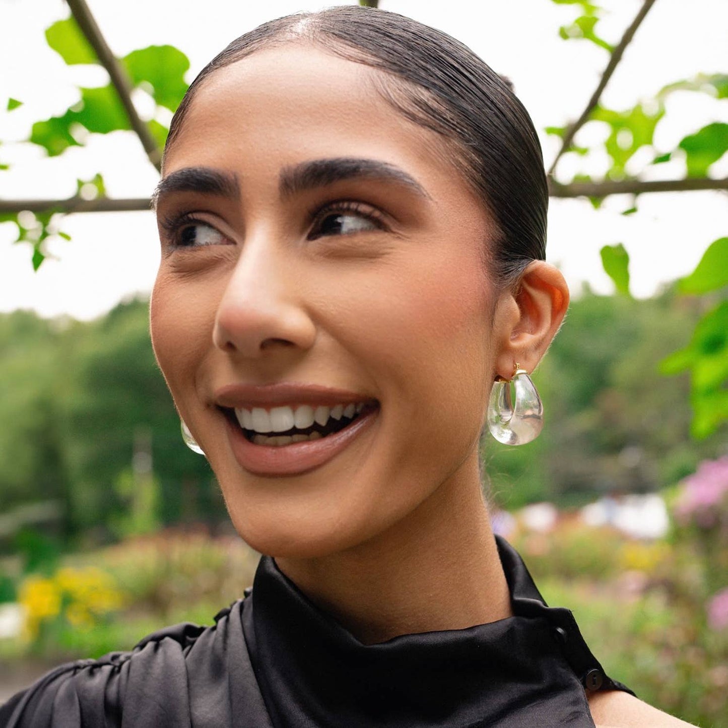 Gold & Honey - 1.25" Clear Chunky Bucket Hoop Earrings