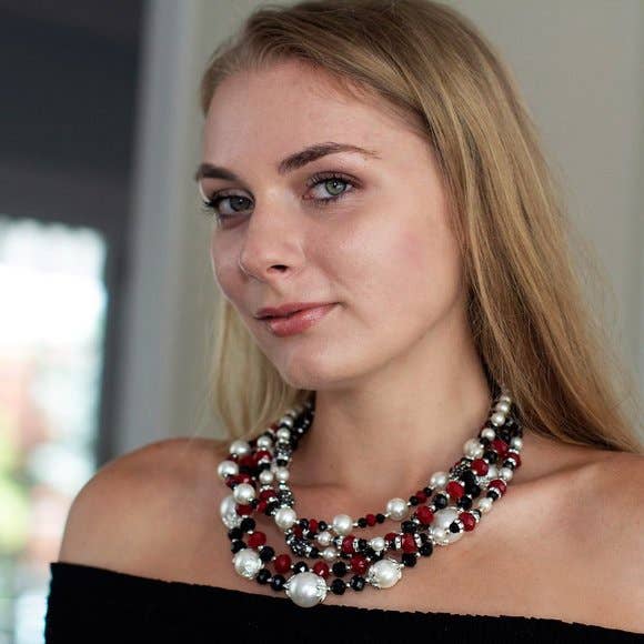 Gardenia Jewelry Ltd. - Burgundy Crystal & Pearl Dramatic Multi-Strand Necklace