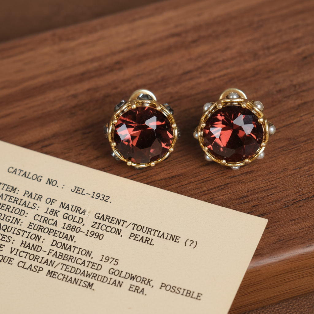 GirlyPirateCo - Vintage 18K Gold Plated Burgundy Crystal Stud Earrings