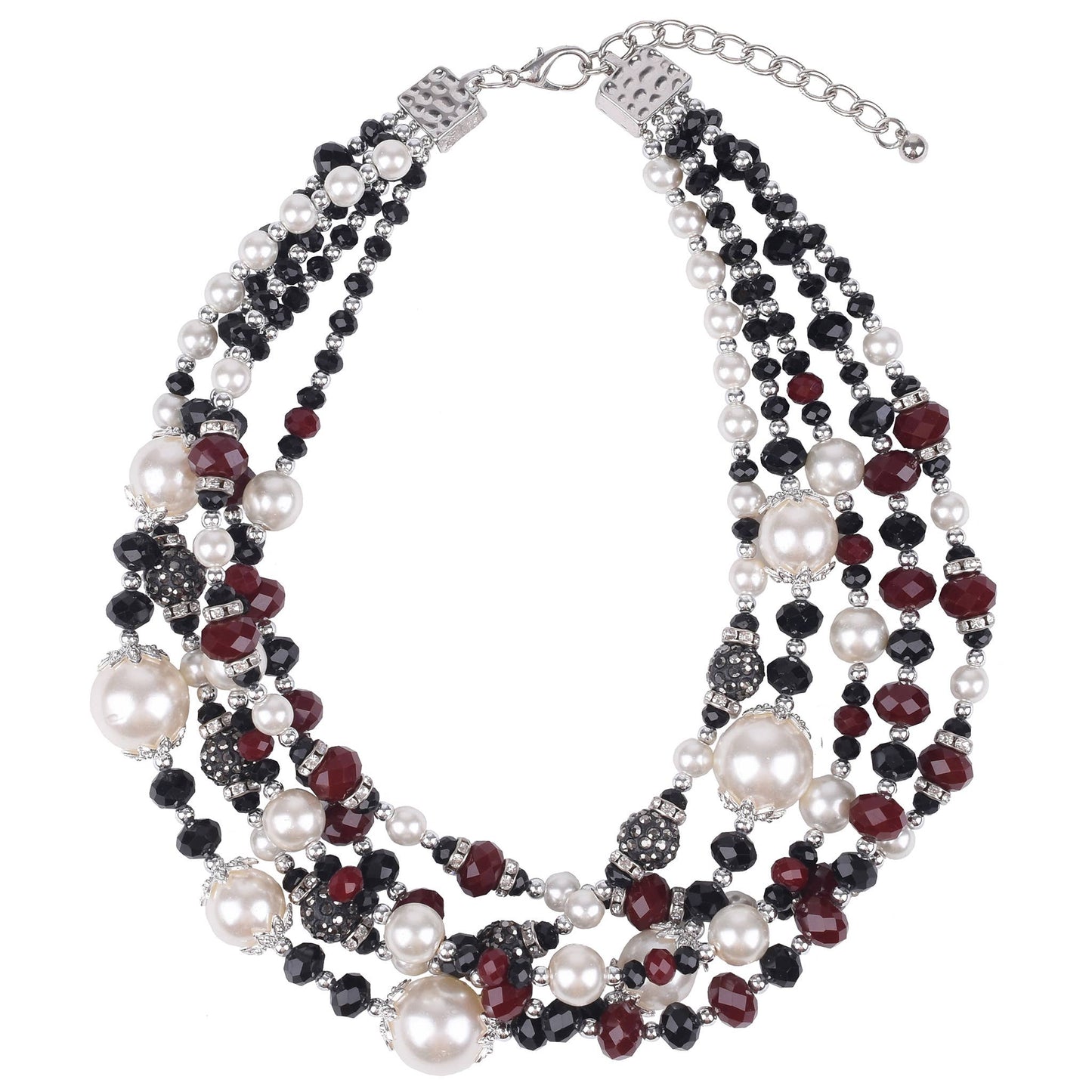 Gardenia Jewelry Ltd. - Burgundy Crystal & Pearl Dramatic Multi-Strand Necklace