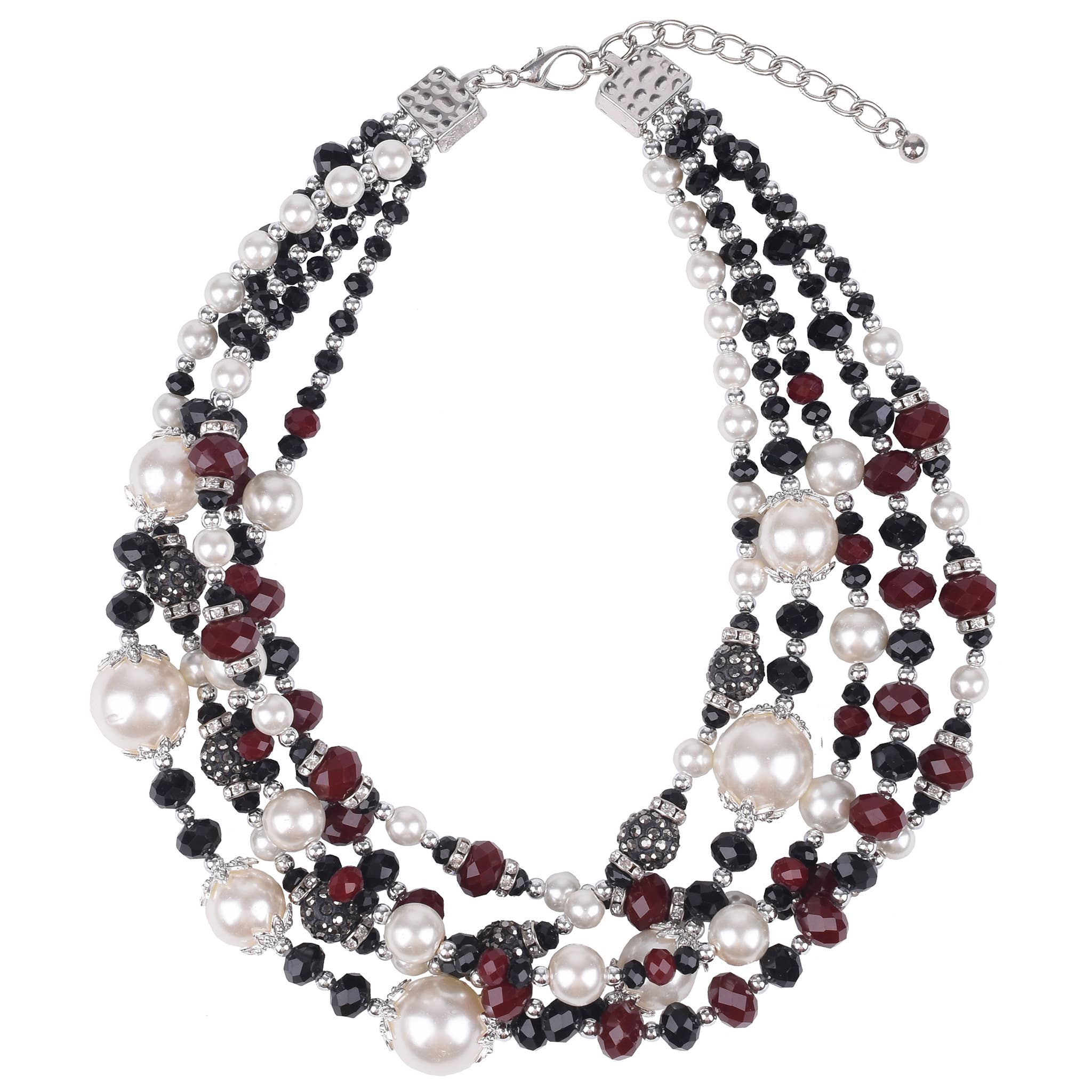 Gardenia Jewelry Ltd. - Burgundy Crystal & Pearl Dramatic Multi-Strand Necklace