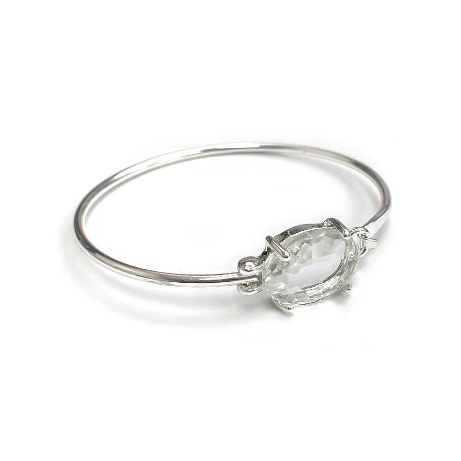 StarryNYC - High Quality Glass Crystal Oval Stone Cuff Metal Bangle