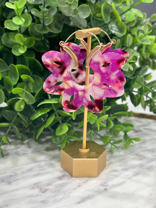 Buttoned Up with Lux - Pink Flower Resin Earrings