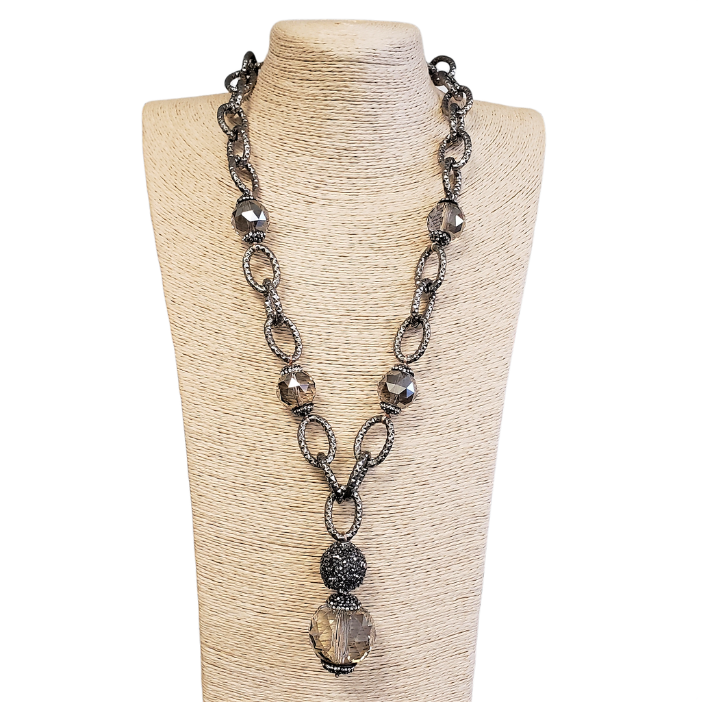 Gardenia Jewelry Ltd. - Handmade Gunmetal Silver Chain & Smokey Crystal Necklace