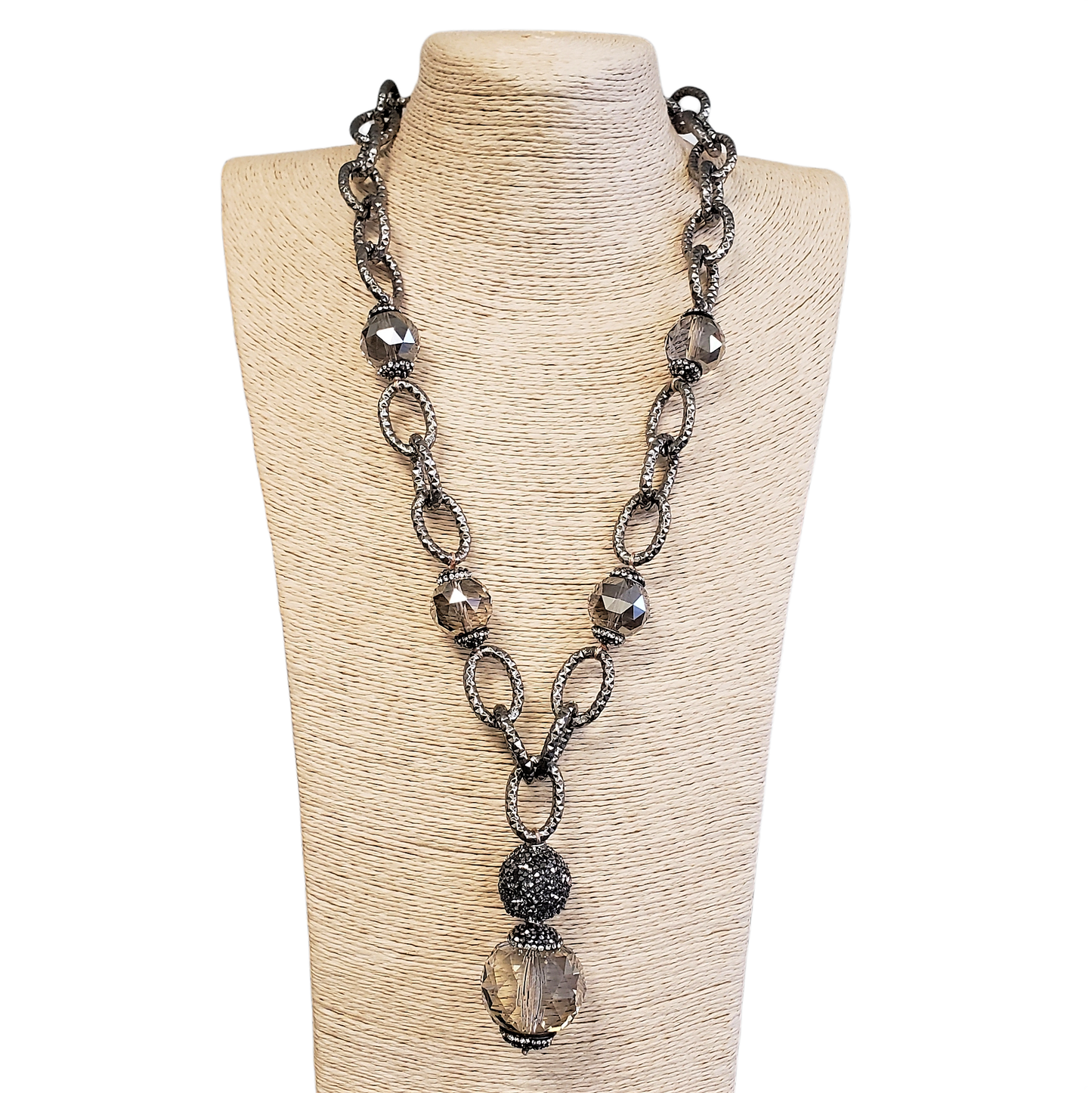 Gardenia Jewelry Ltd. - Handmade Gunmetal Silver Chain & Smokey Crystal Necklace