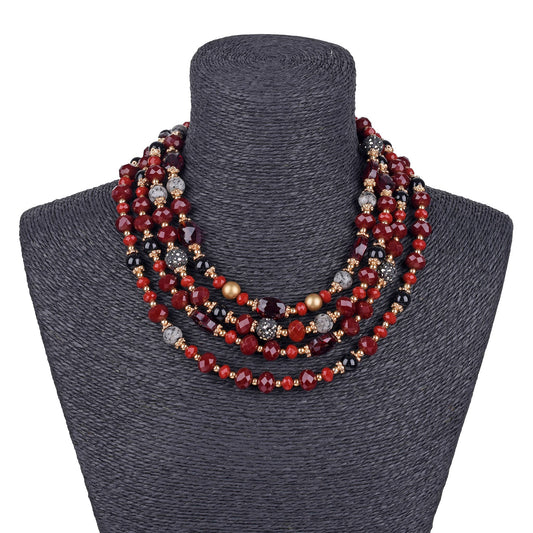 Gardenia Jewelry Ltd. - Graduated Multi Strand Burgundy & Gold Statement Necklace