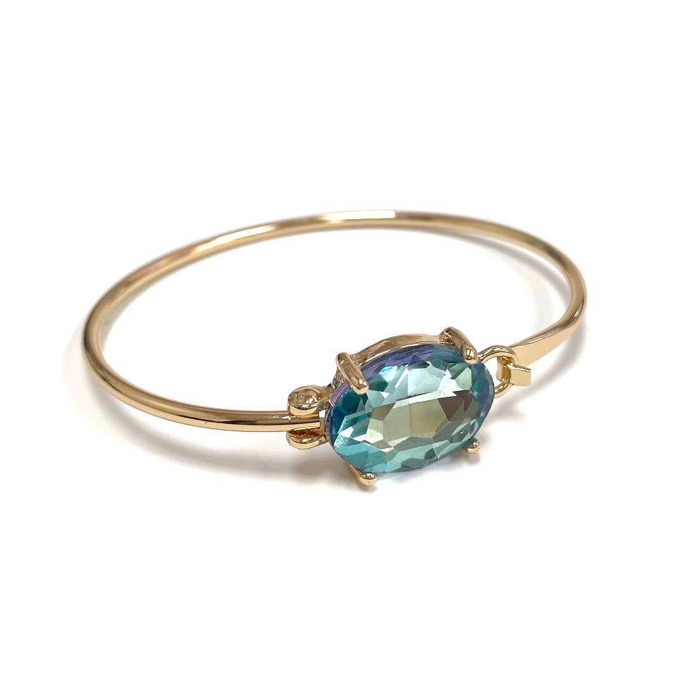 StarryNYC - High Quality Glass Crystal Oval Stone Cuff Metal Bangle