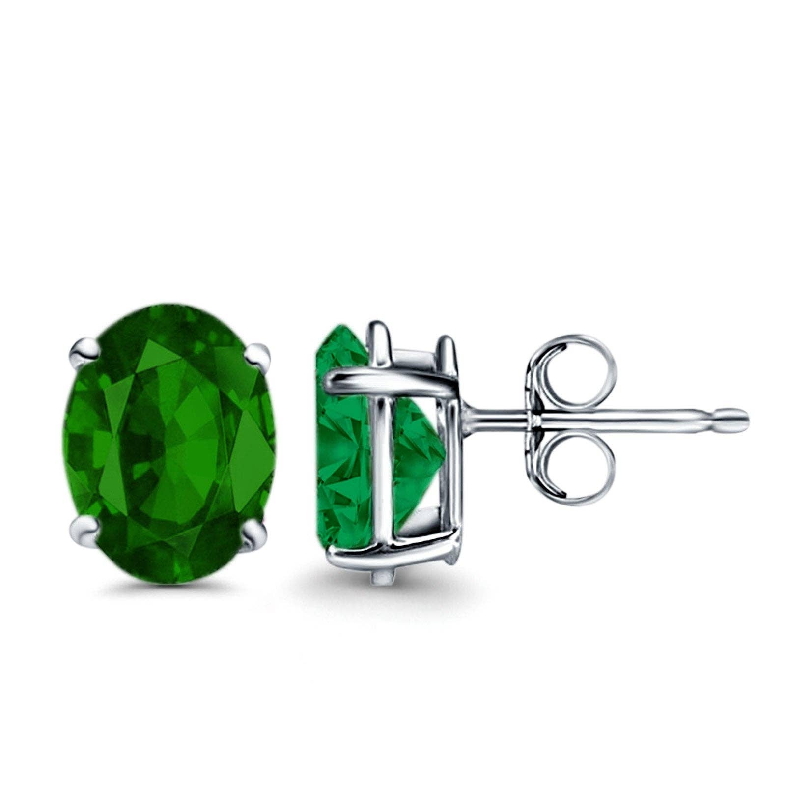 Blue Apple Imports - Art Deco Oval Wedding Bridal Solitaire Simulated Green Emerald CZ Stud Earrings
