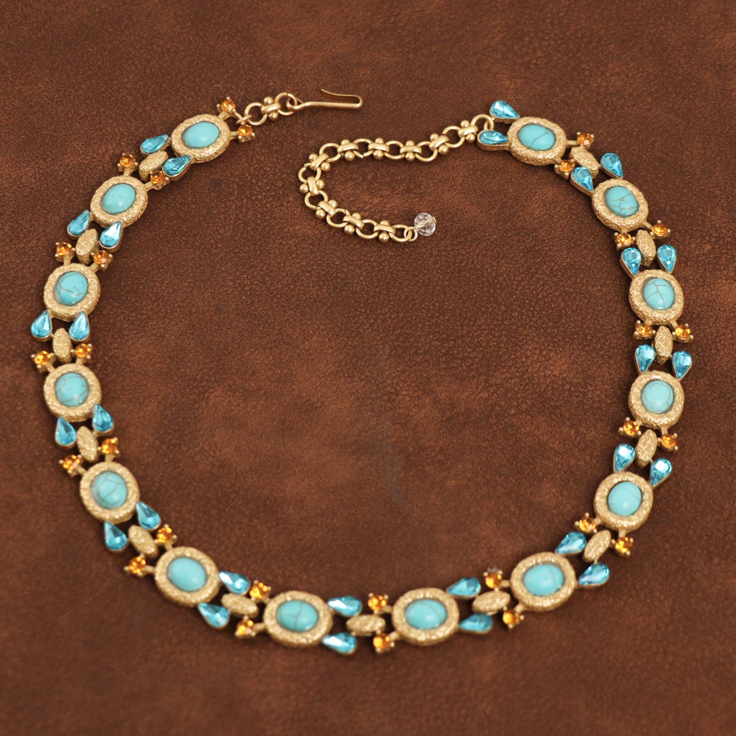 GirlyPirateCo - Vintage Gold-Plated Turquoise & Crystal Necklace