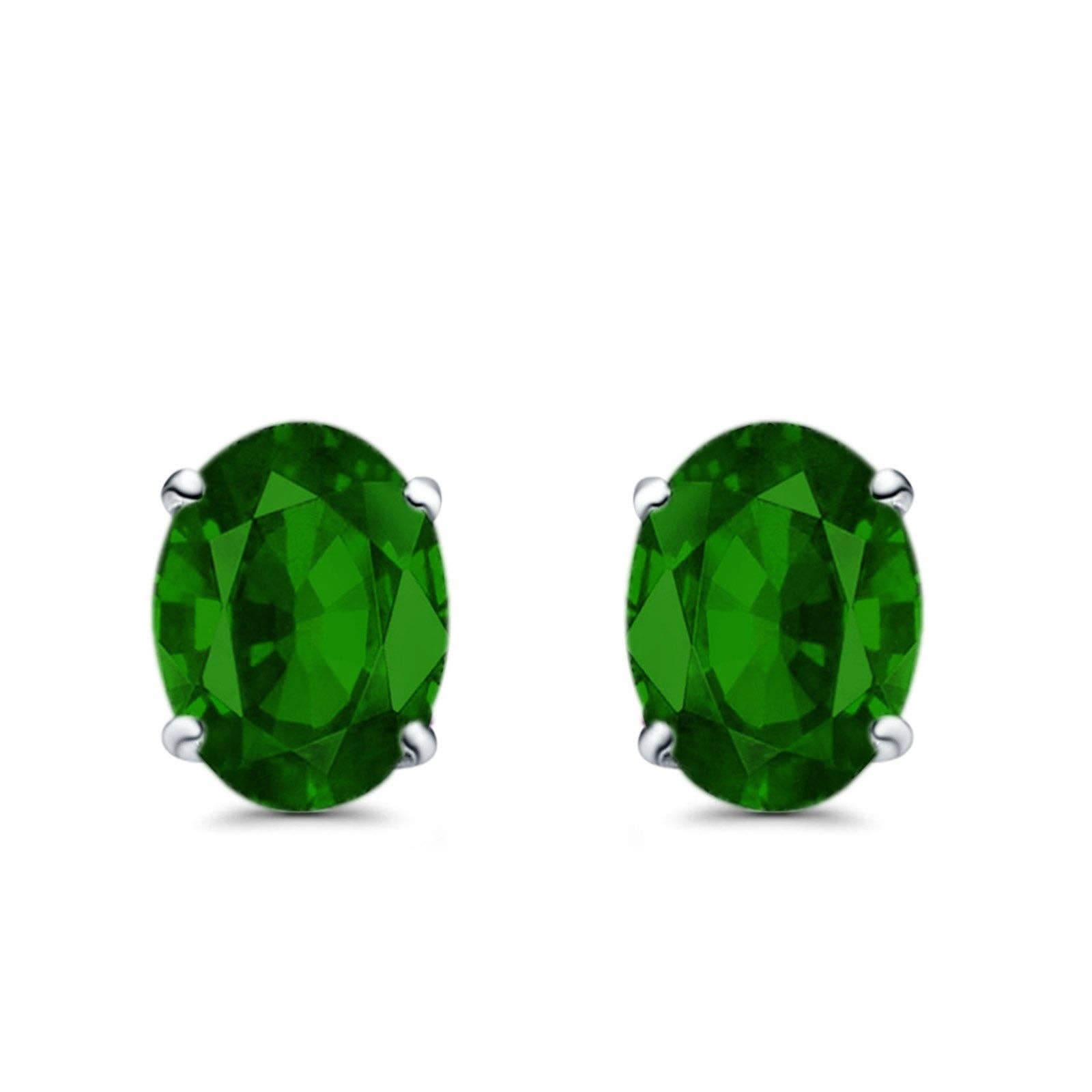Blue Apple Imports - Art Deco Oval Wedding Bridal Solitaire Simulated Green Emerald CZ Stud Earrings