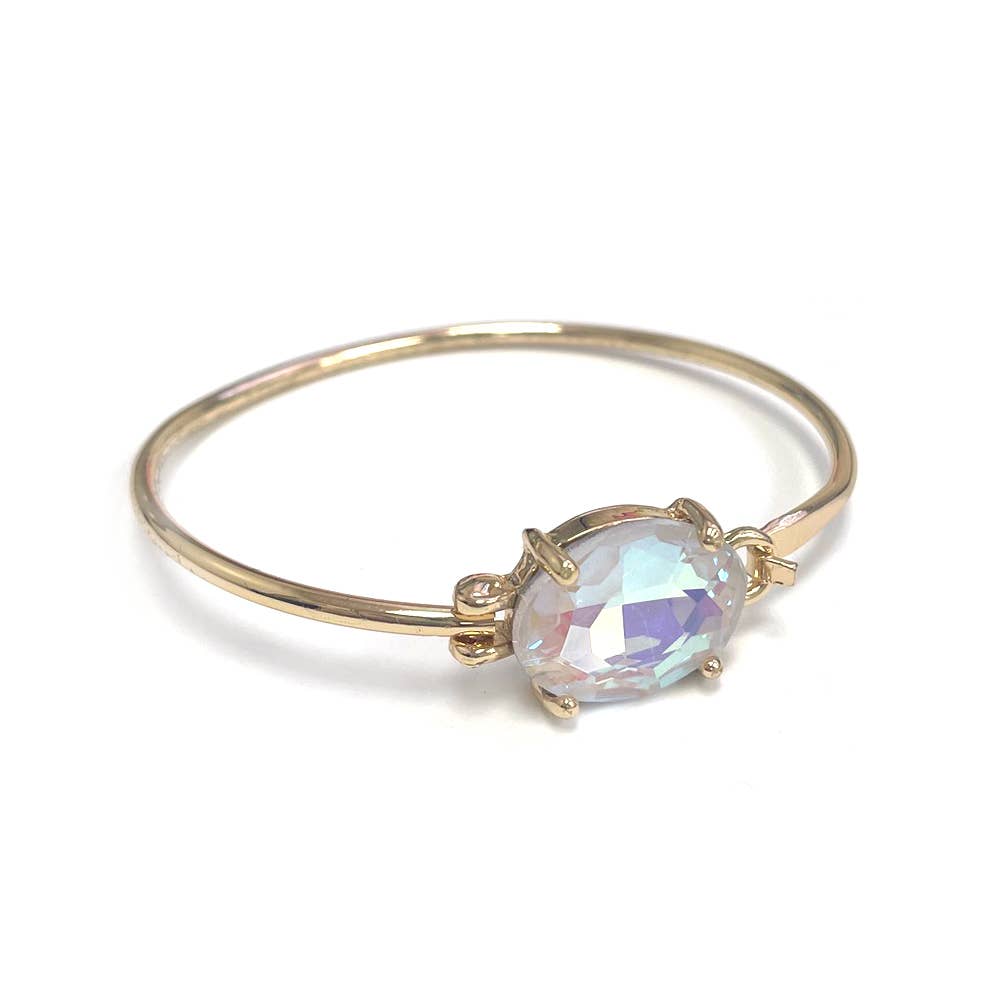 StarryNYC - High Quality Glass Crystal Oval Stone Cuff Metal Bangle