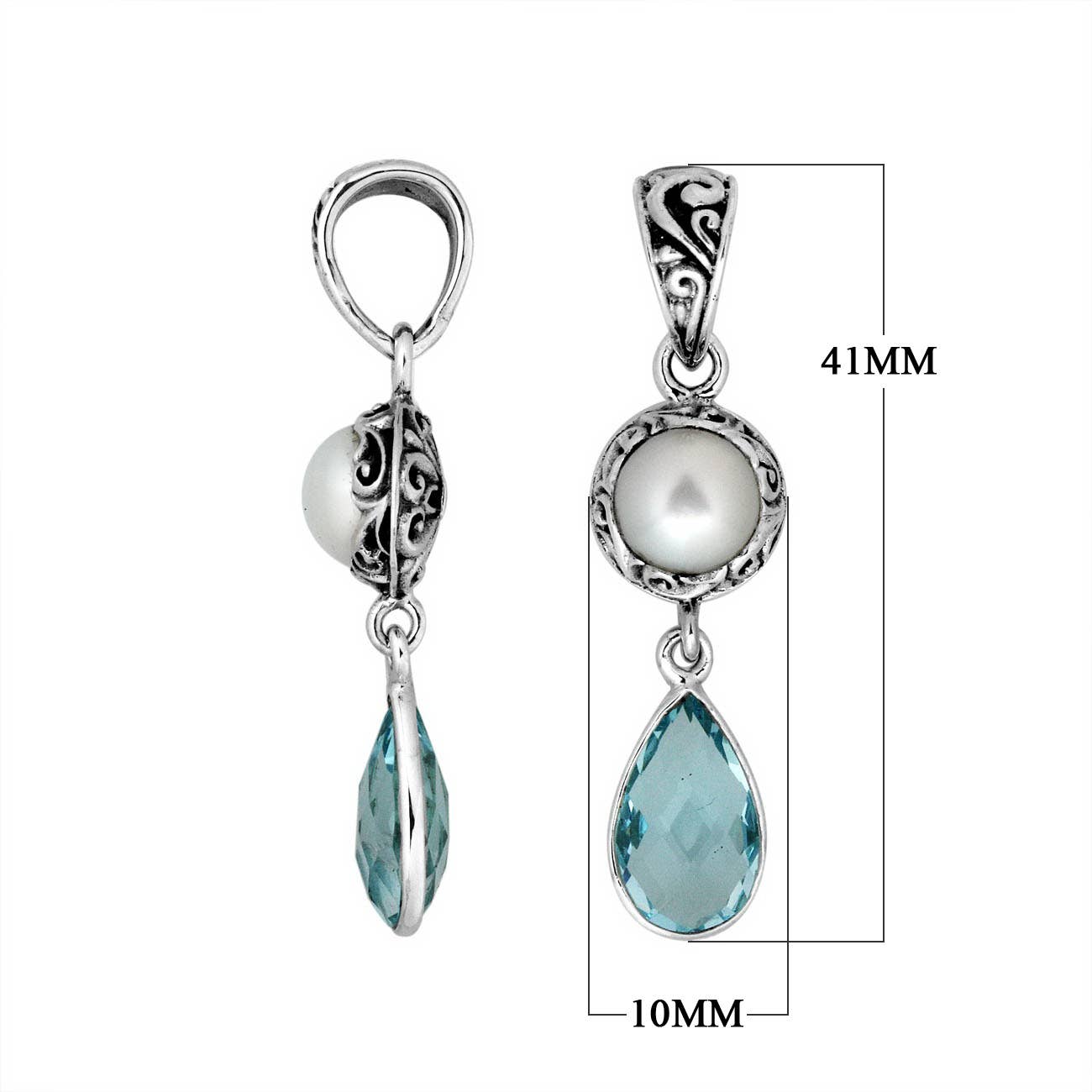 Bali Designs - AP-8009-CO1 Sterling Silver Pendant With Pearl & Gemstone