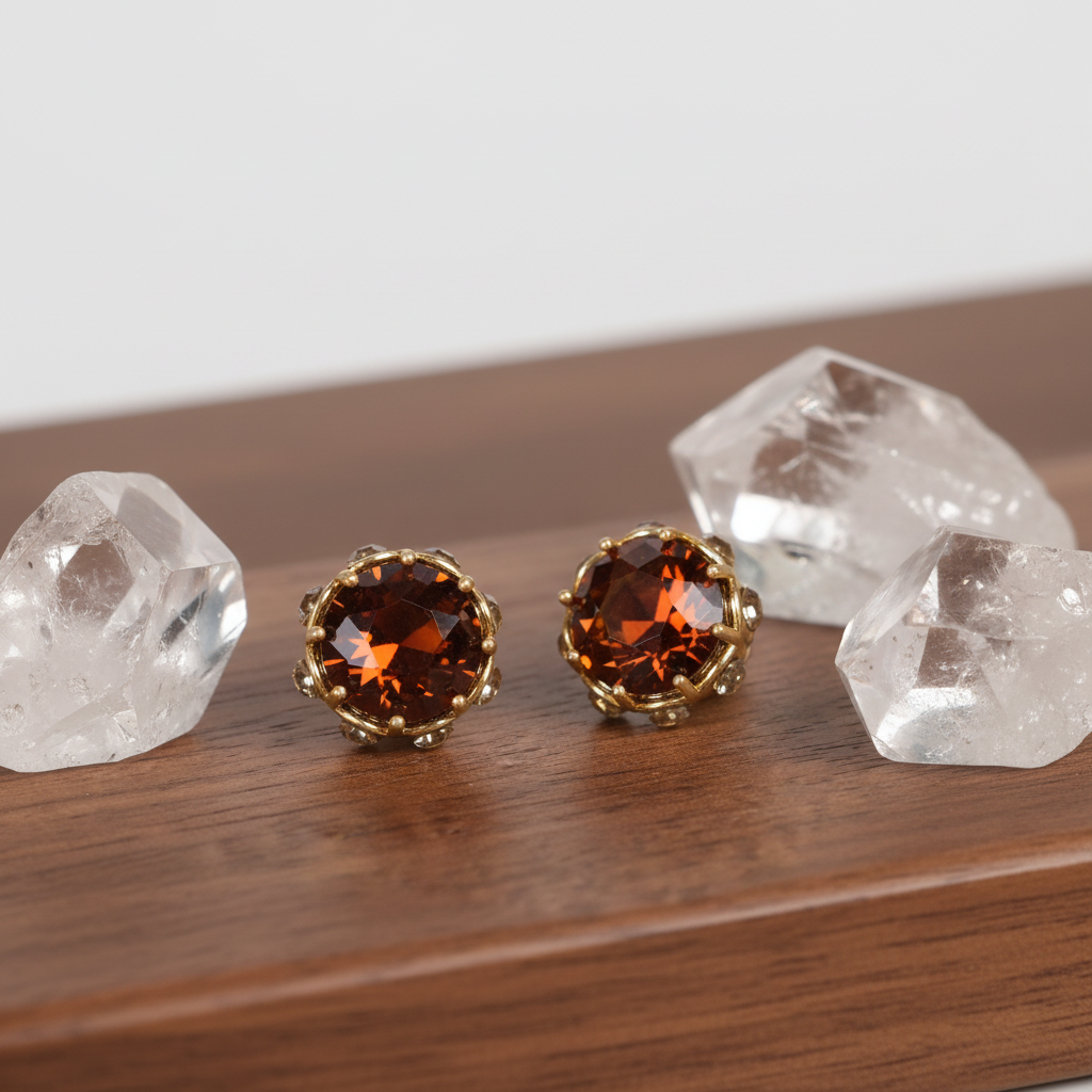 GirlyPirateCo - Vintage 18K Gold Plated Caramel Crystals Stud Earrings