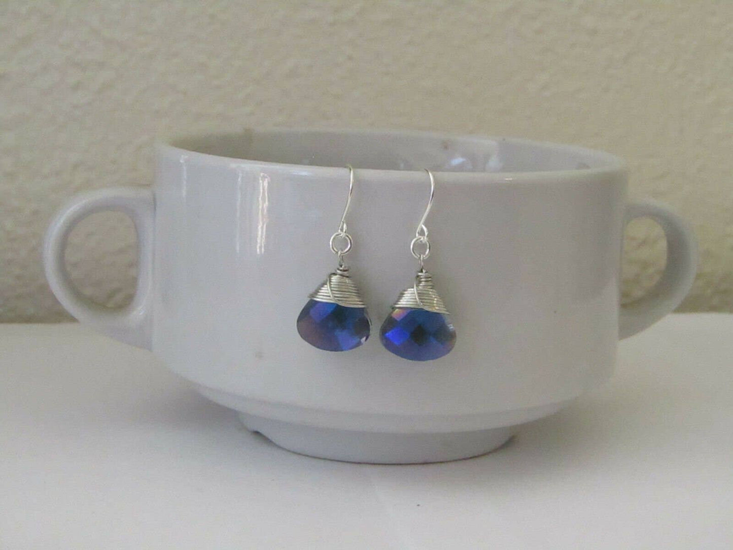 Bad Apple Designs - Metallic Blue Ab Crystal Teardrop Silver Earrings