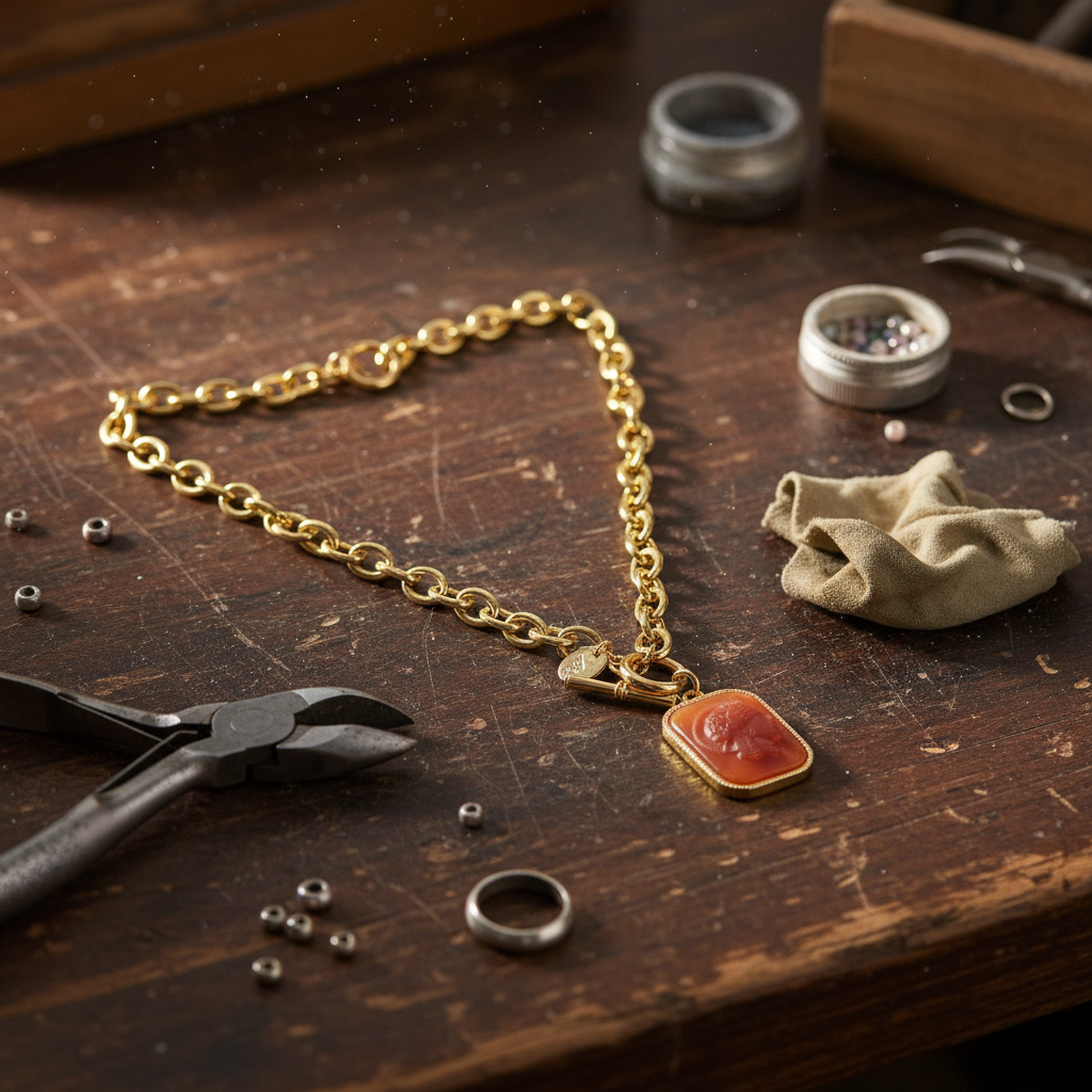 GirlyPirateCo - Vintage Elegant 18K Gold Plated Red Pendant Necklace