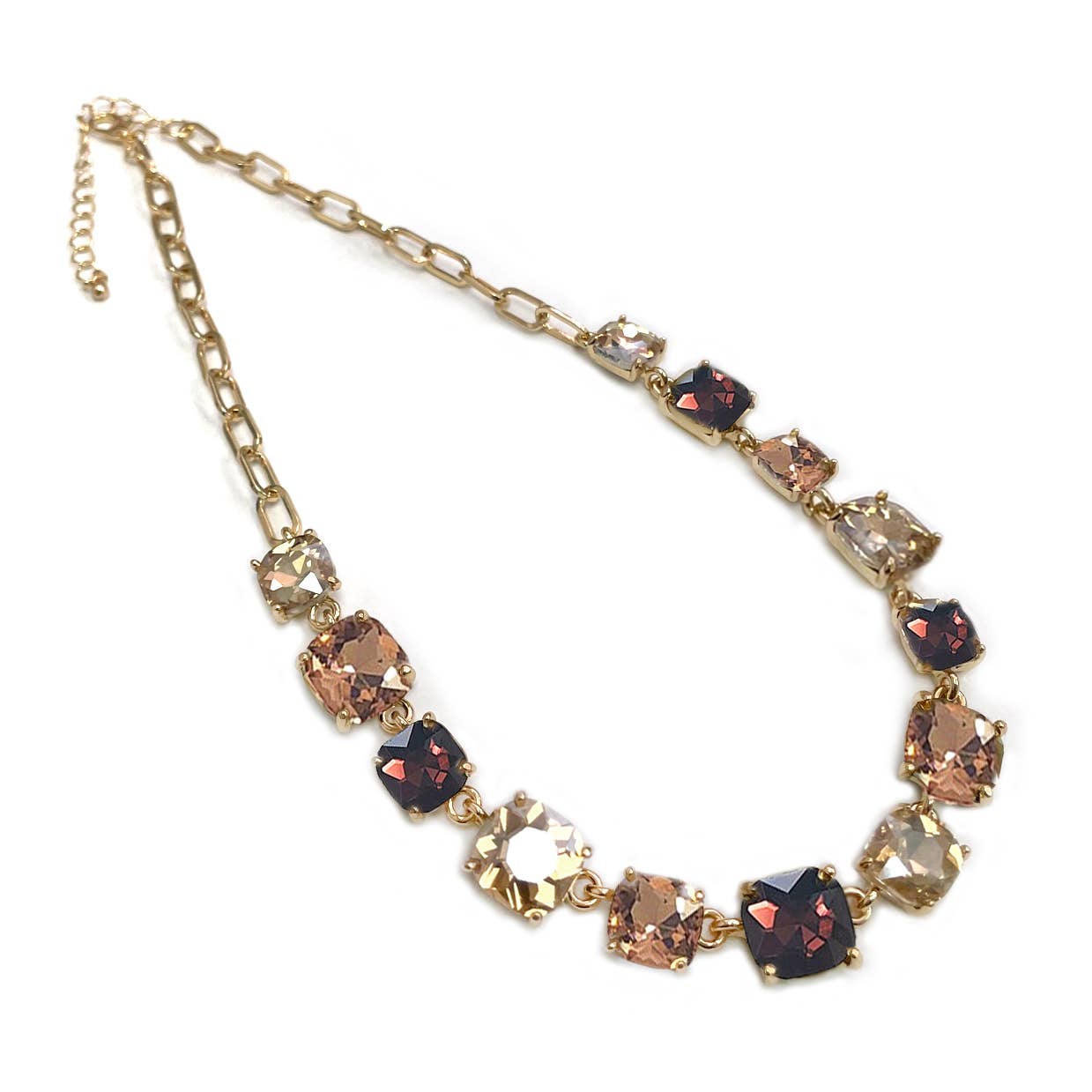 StarryNYC - Cushion Cut Square Glass Crystal Linked Chain Necklace