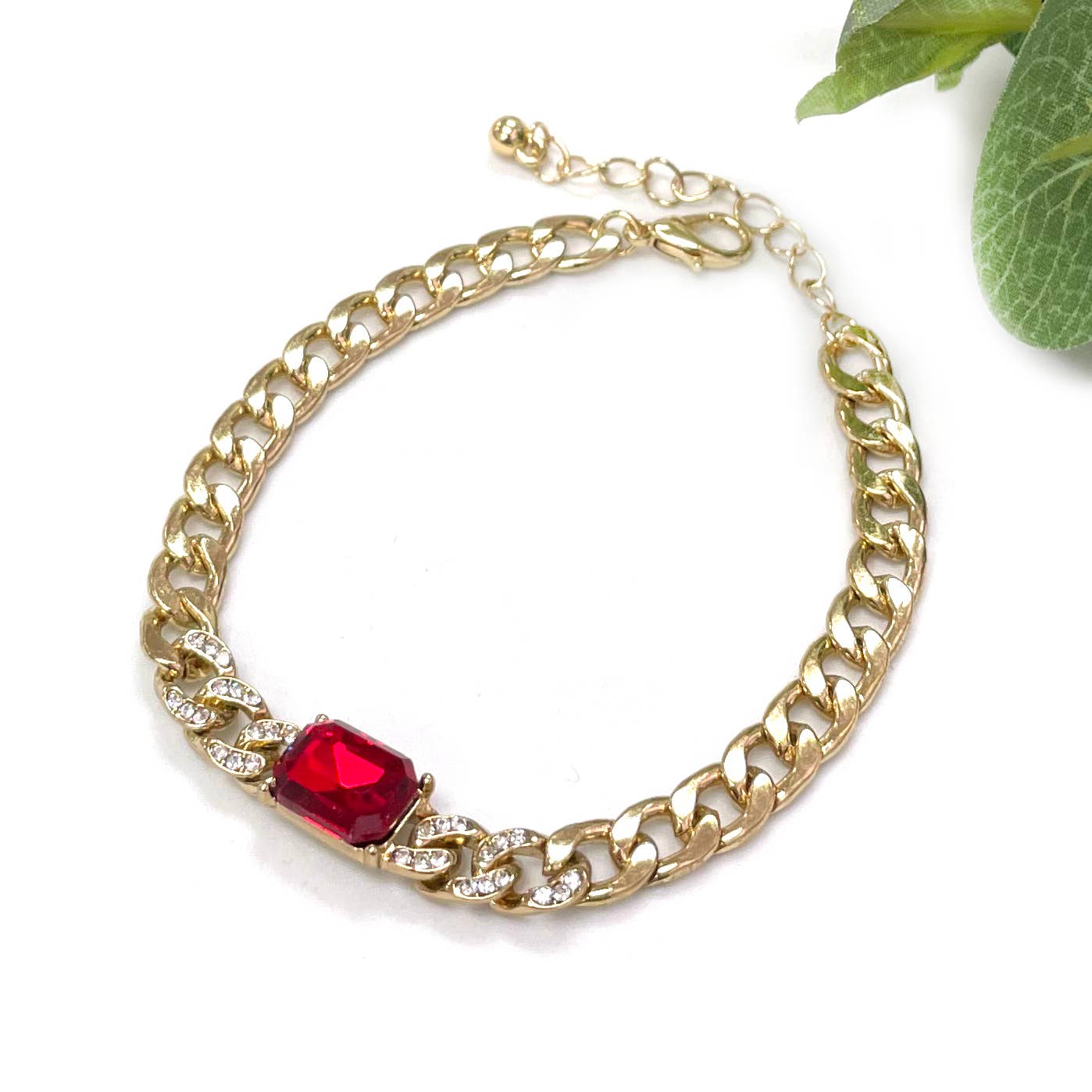 StarryNYC - Square Cushion Cut Glass with Curbed Chain Metal Bracelet