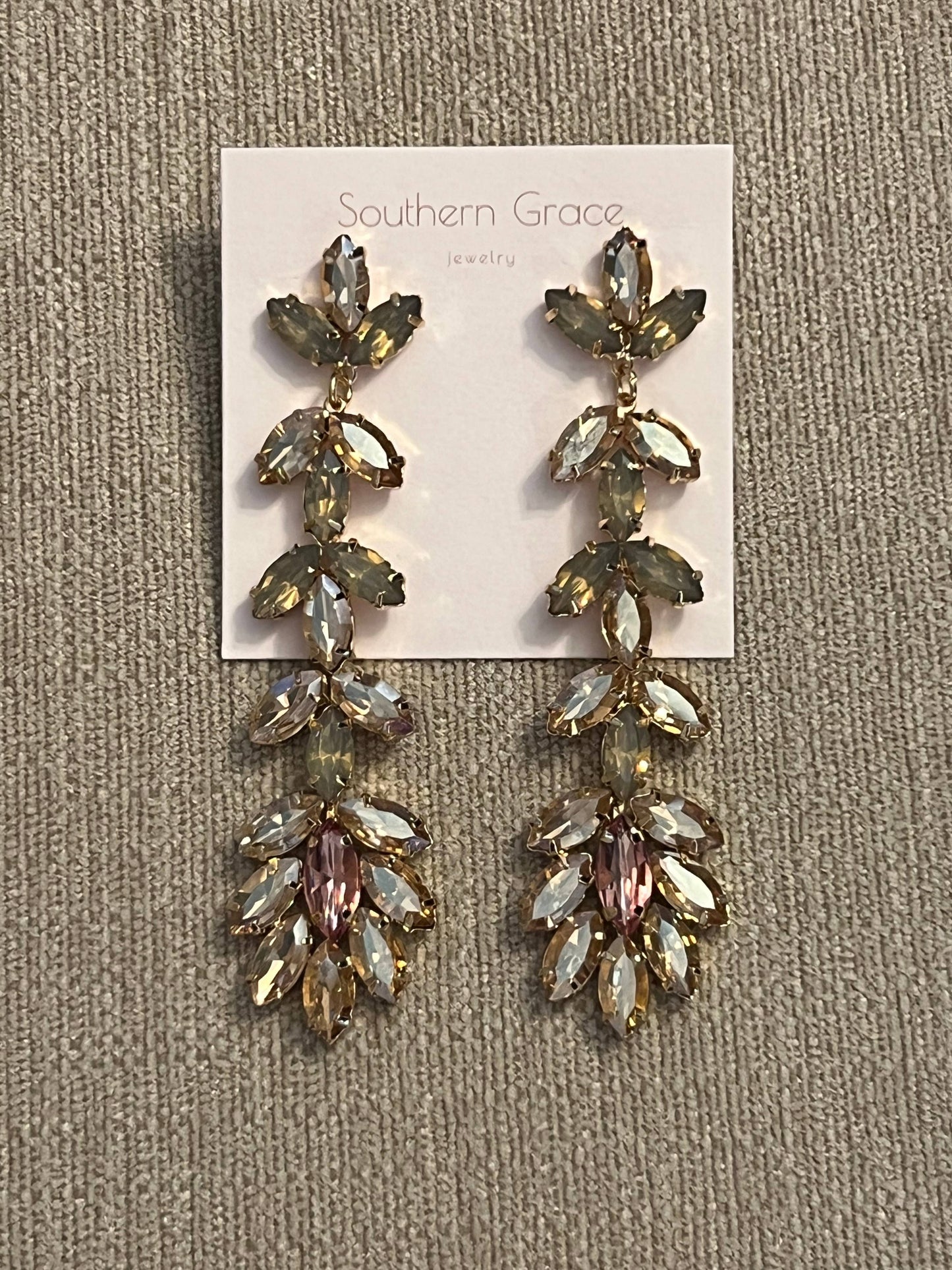 Buttoned Up with Lux - Champagne and Pink Crystal Drop Earring