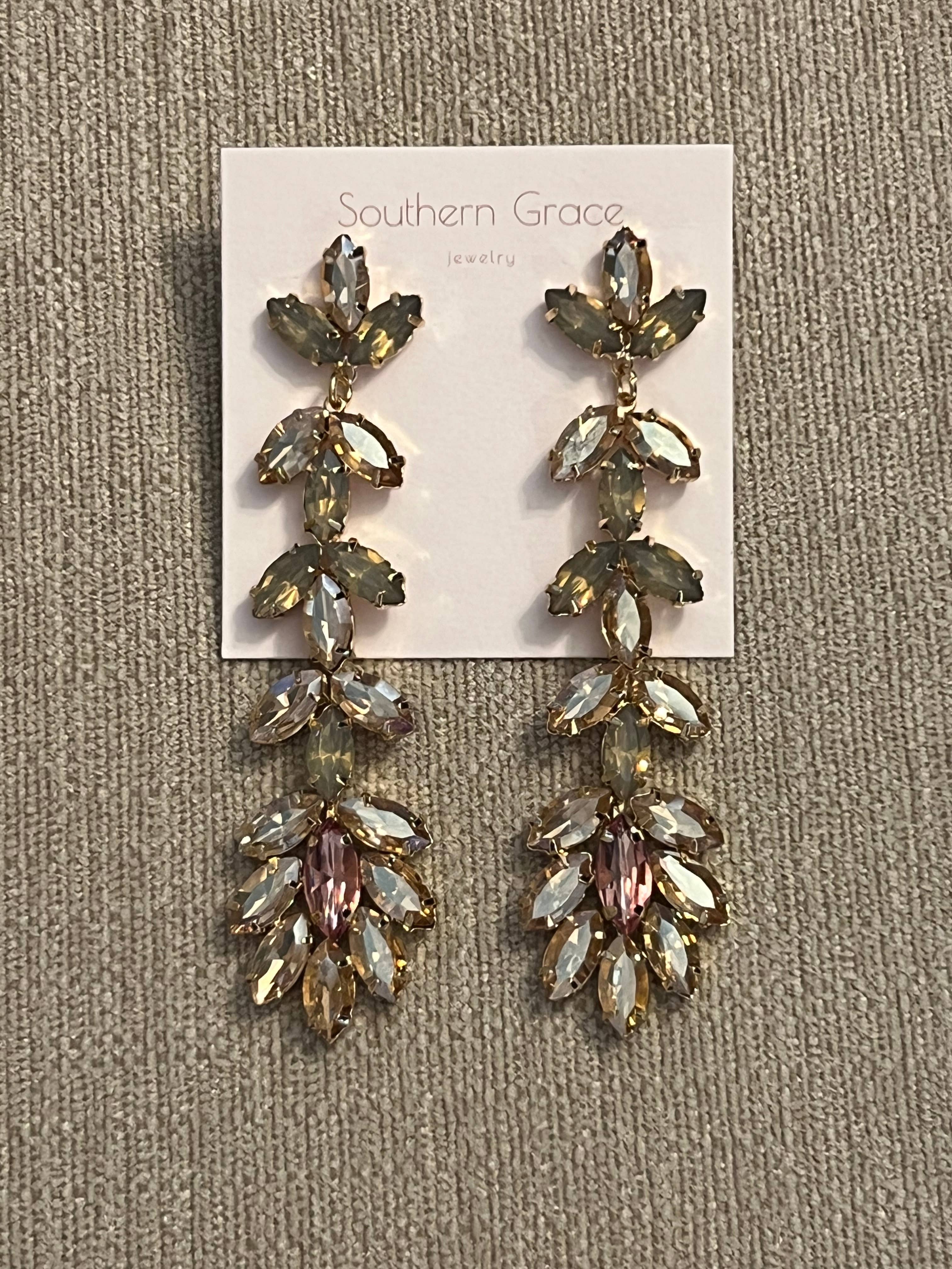 Buttoned Up with Lux - Champagne and Pink Crystal Drop Earring