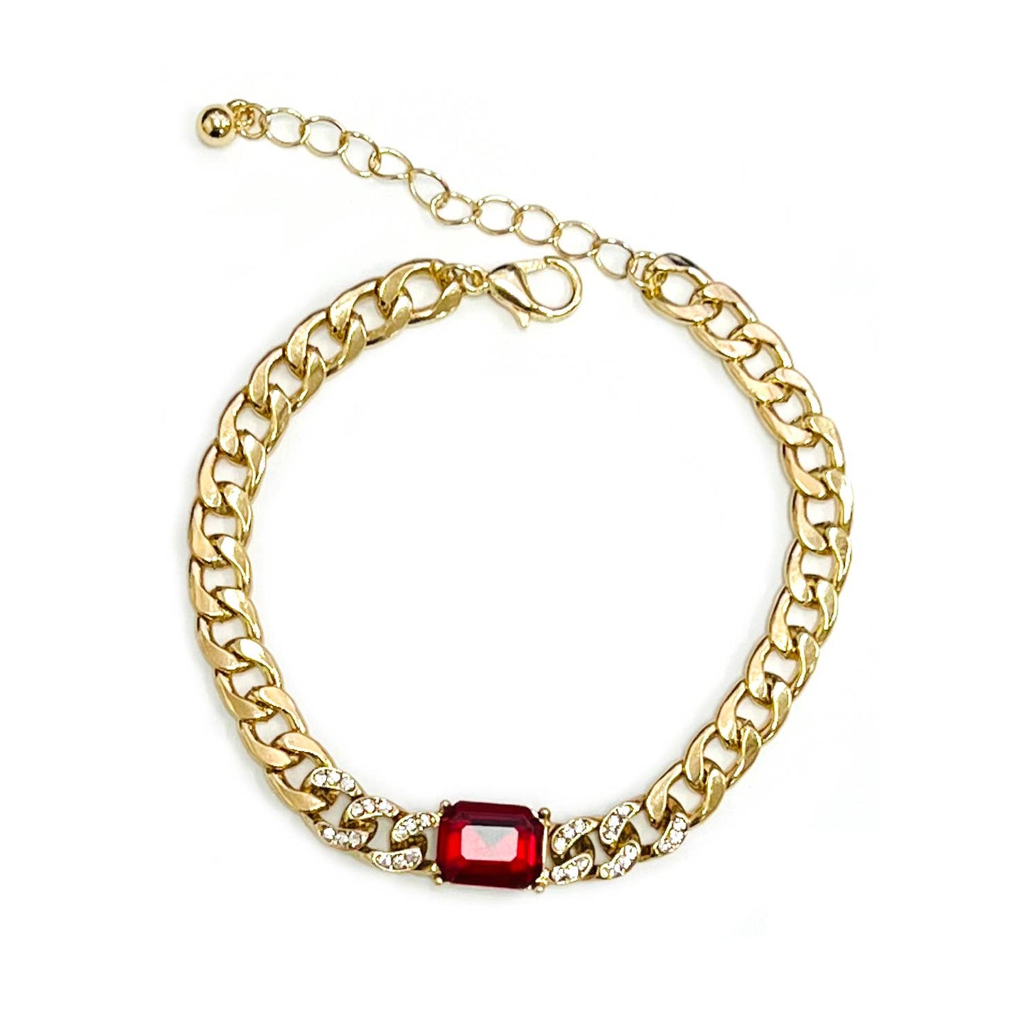 StarryNYC - Square Cushion Cut Glass with Curbed Chain Metal Bracelet