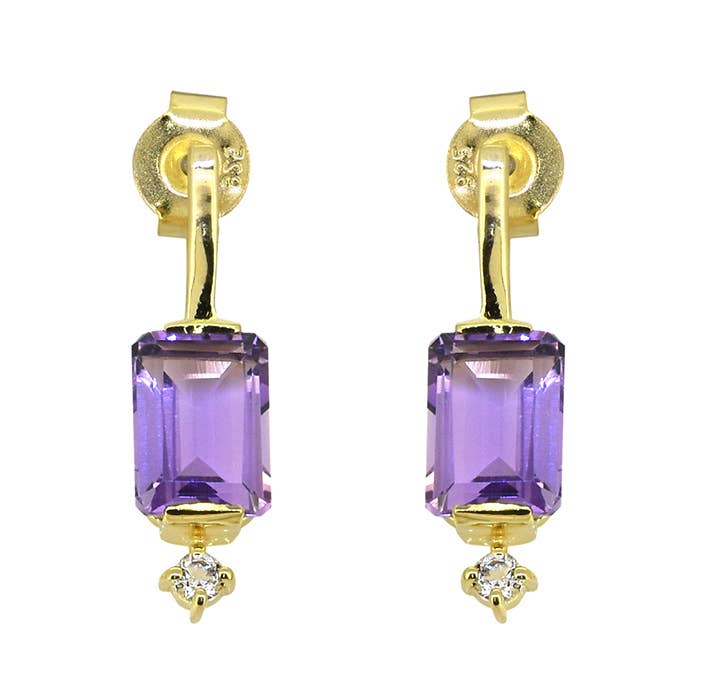 Tiramisu - 14K Gold Plated Silver Amethyst White Topaz Gemstone Earring