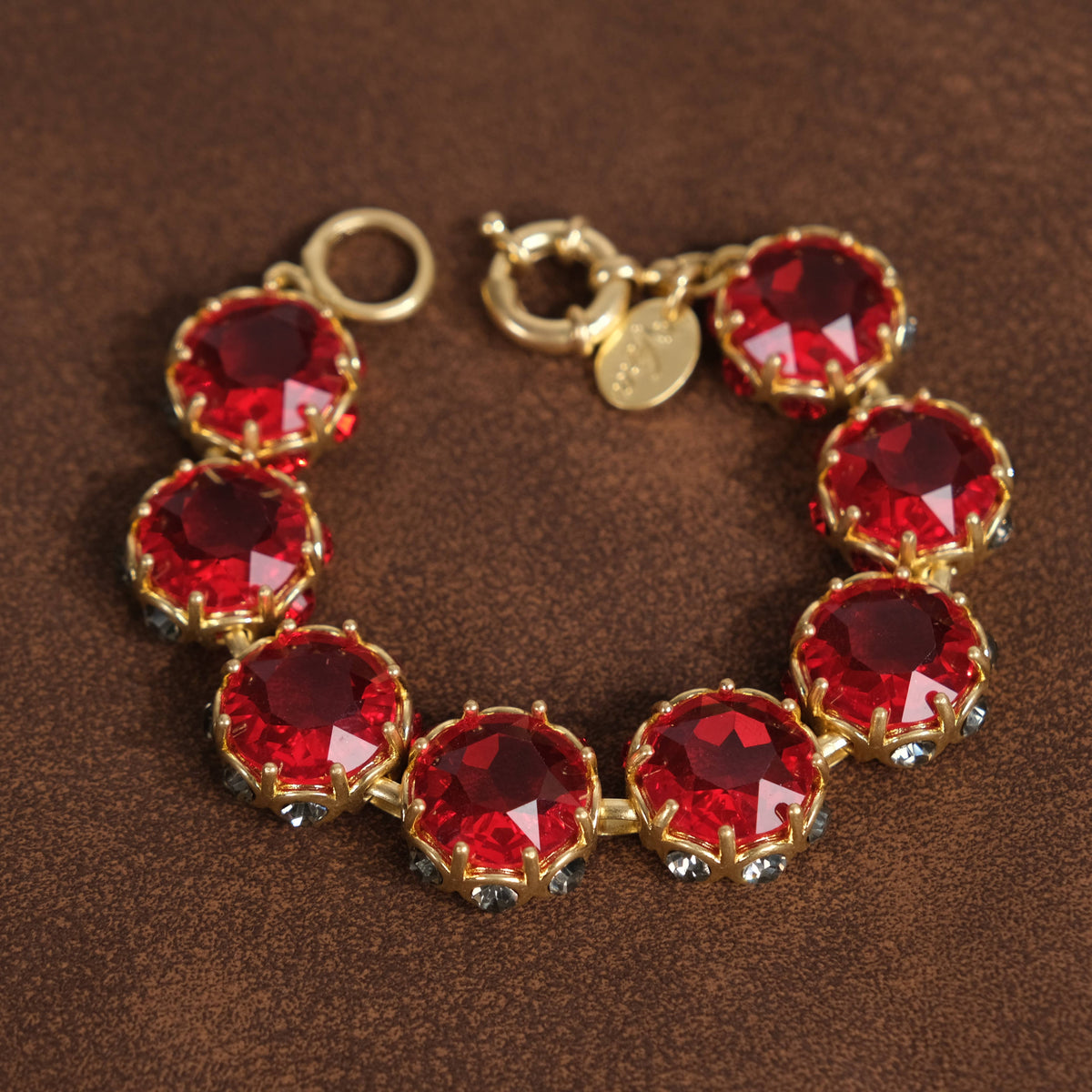 GirlyPirateCo - Vintage 18K Gold Plated Rose Red Crystal Bracelet