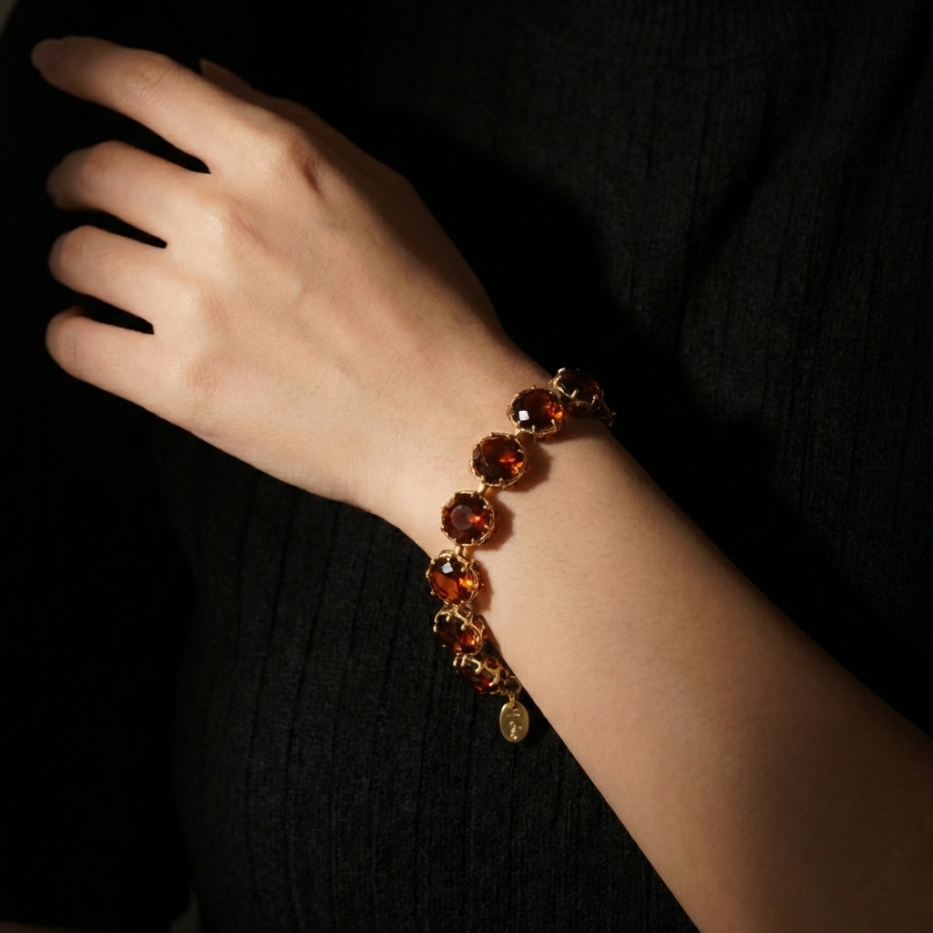 GirlyPirateCo - Vintage 18K Gold Plated Caramel Crystal Bracelet