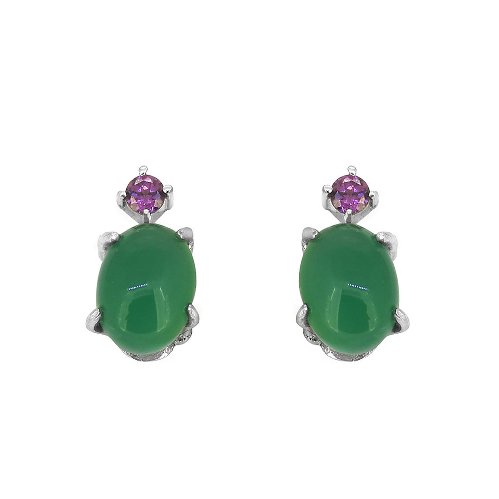Tiramisu - 925 Sterling Silver Green Onyx Gemstone Stud Earring