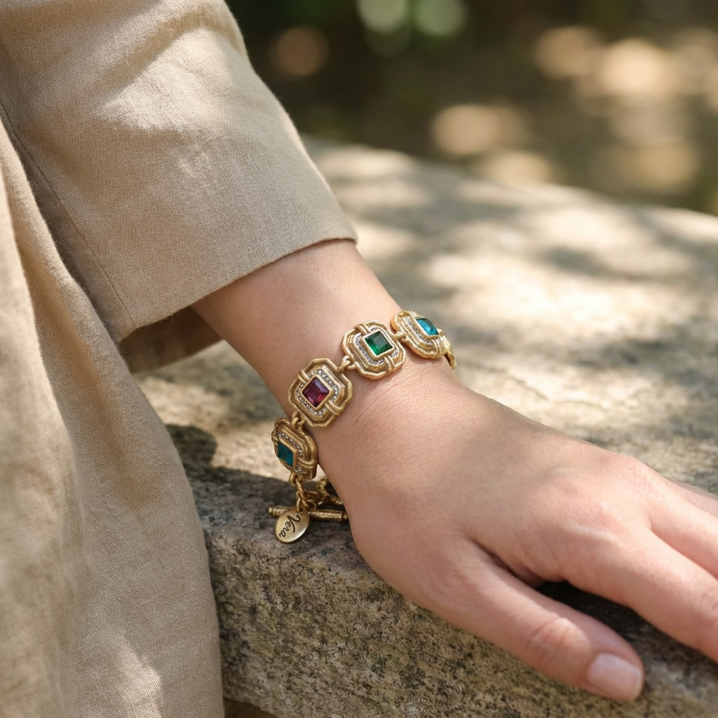 GirlyPirateCo - Vintage Mother’s Day Gold-Plated Colorful Crystal Bracelet