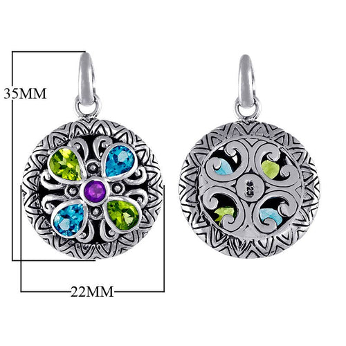 Bali Designs - AP-6052-CO1 Sterling Silver Pendant With Amethyst, Blue Topaz, Peridot