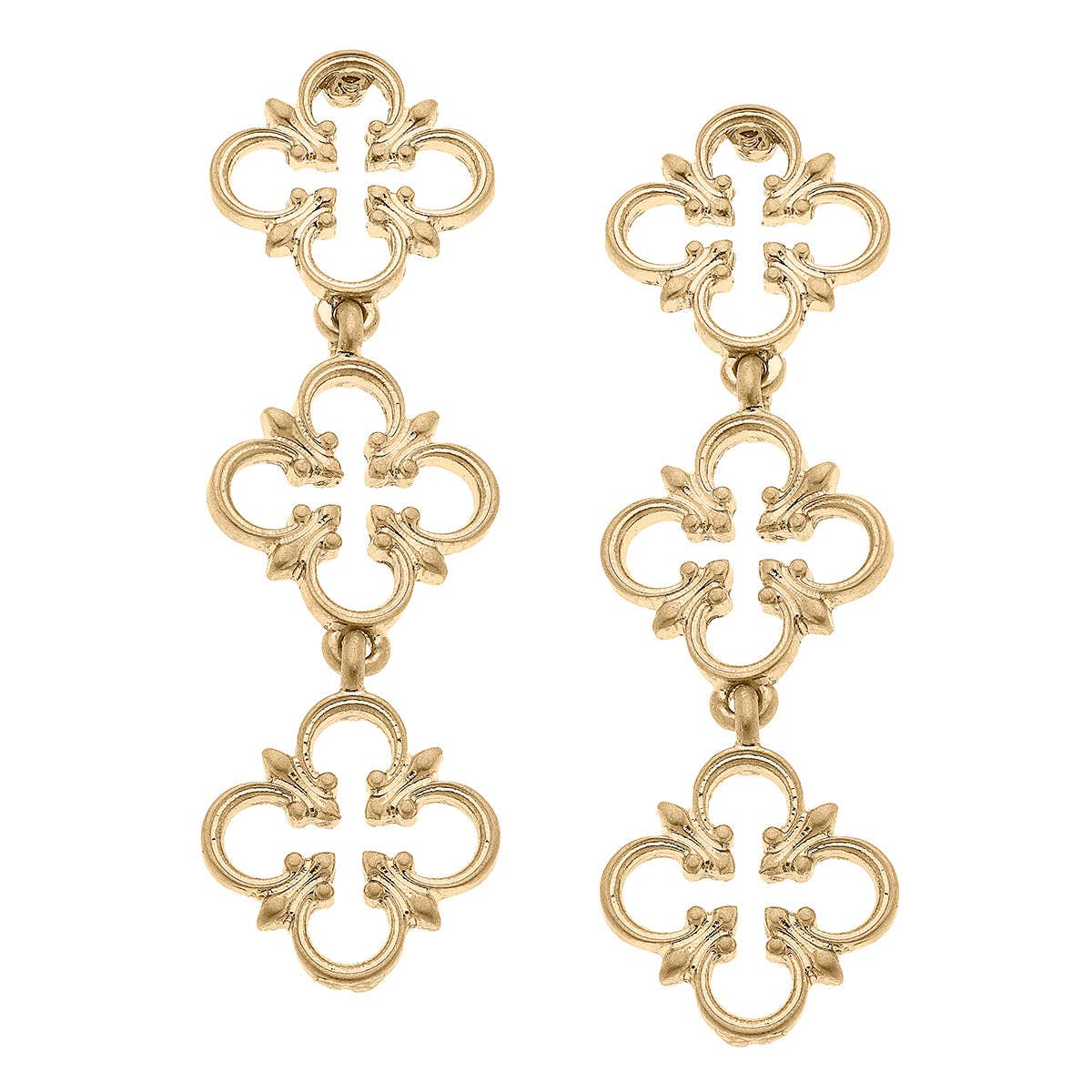 Canvas Style - Hilde Open Quatrefoil Triple Drop Earrings in Worn Gold