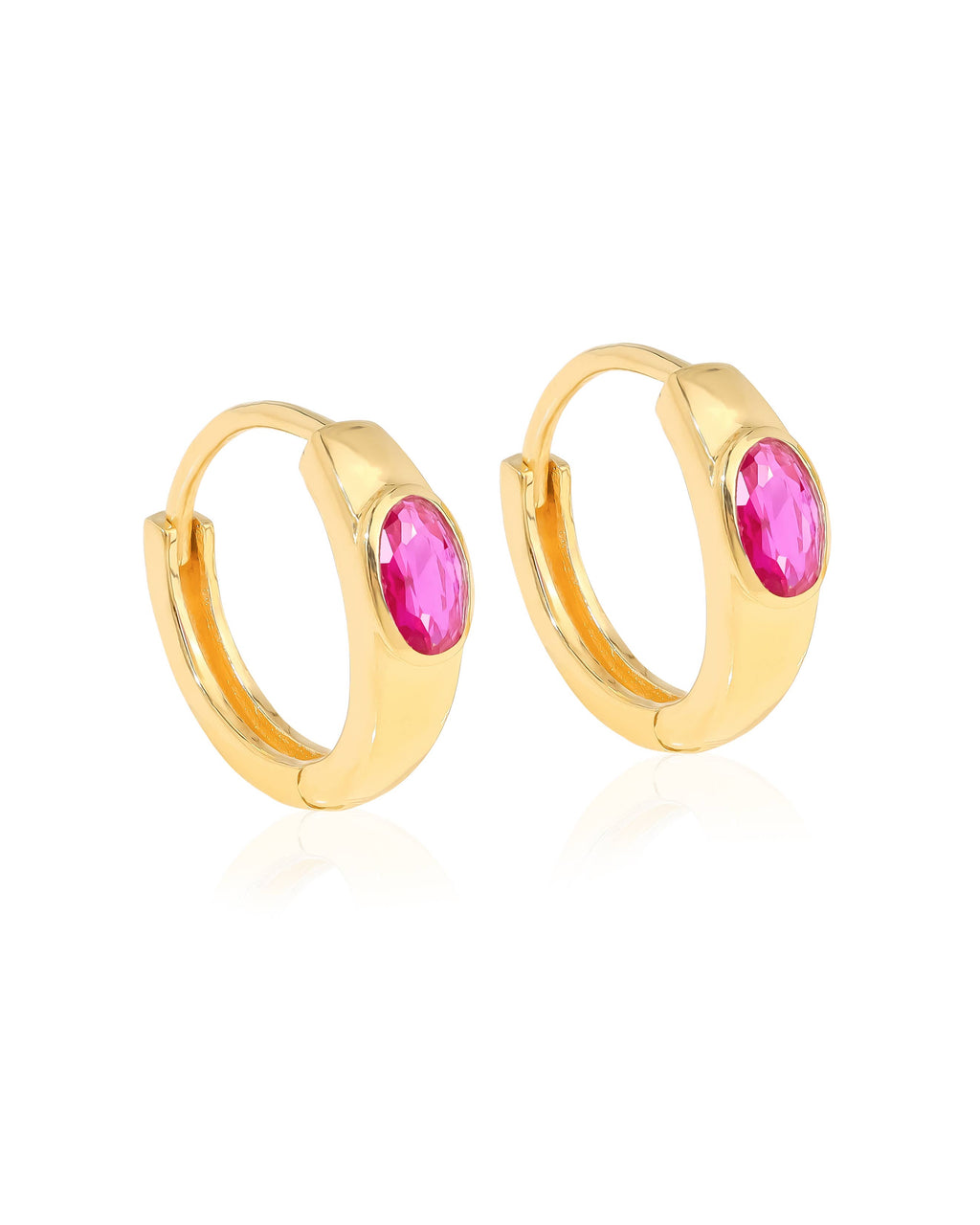 Tiramisu - 14K Gold Plated Silver Lab Created Ruby Hoop Earring