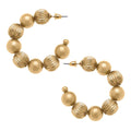 Canvas Style - Maren Ribbed Metal Ball Bead Hoop Earrings in Worn Gold
