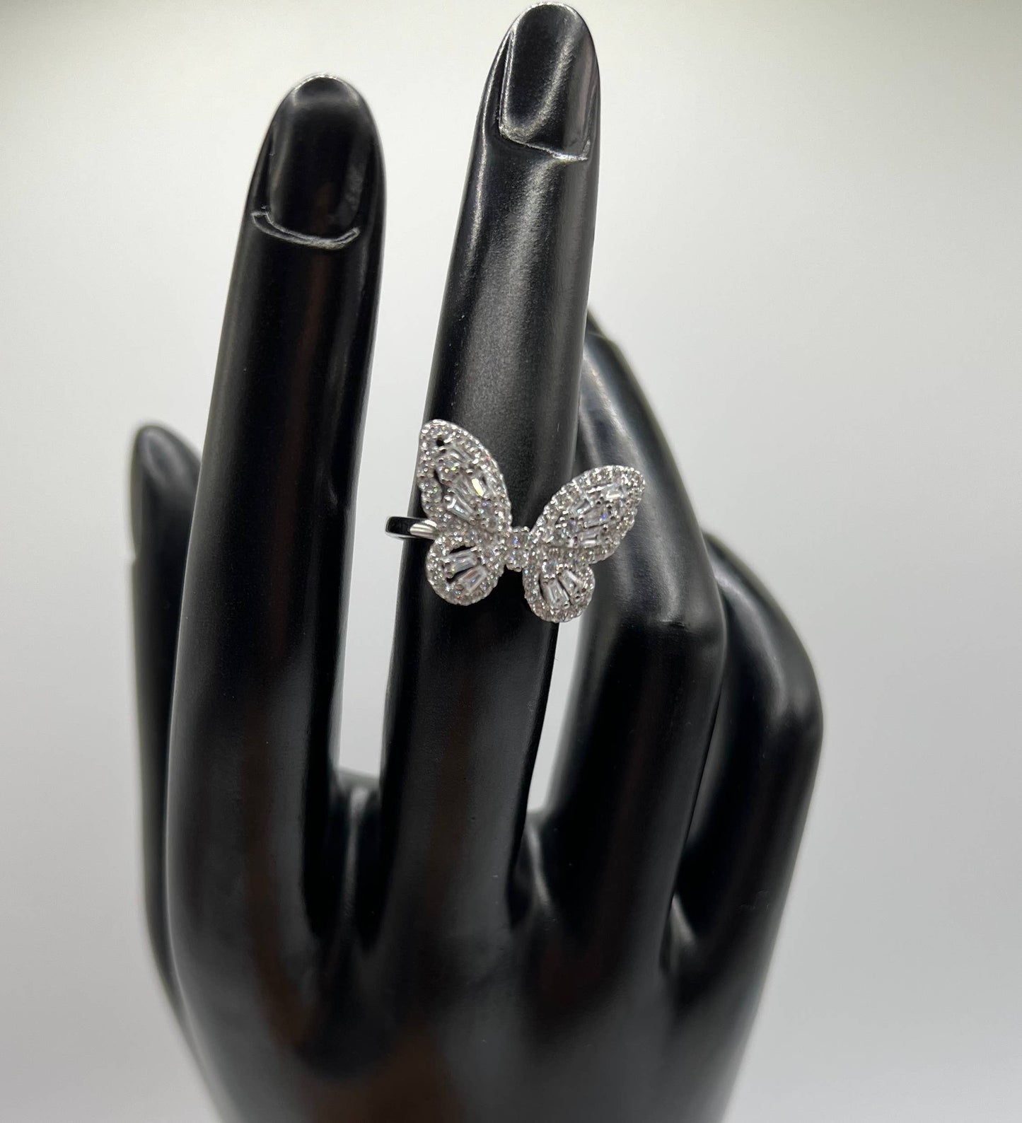 Queen Jewels - 925 Silver/Gold Diamond CZ Baguette Butterfly Ring