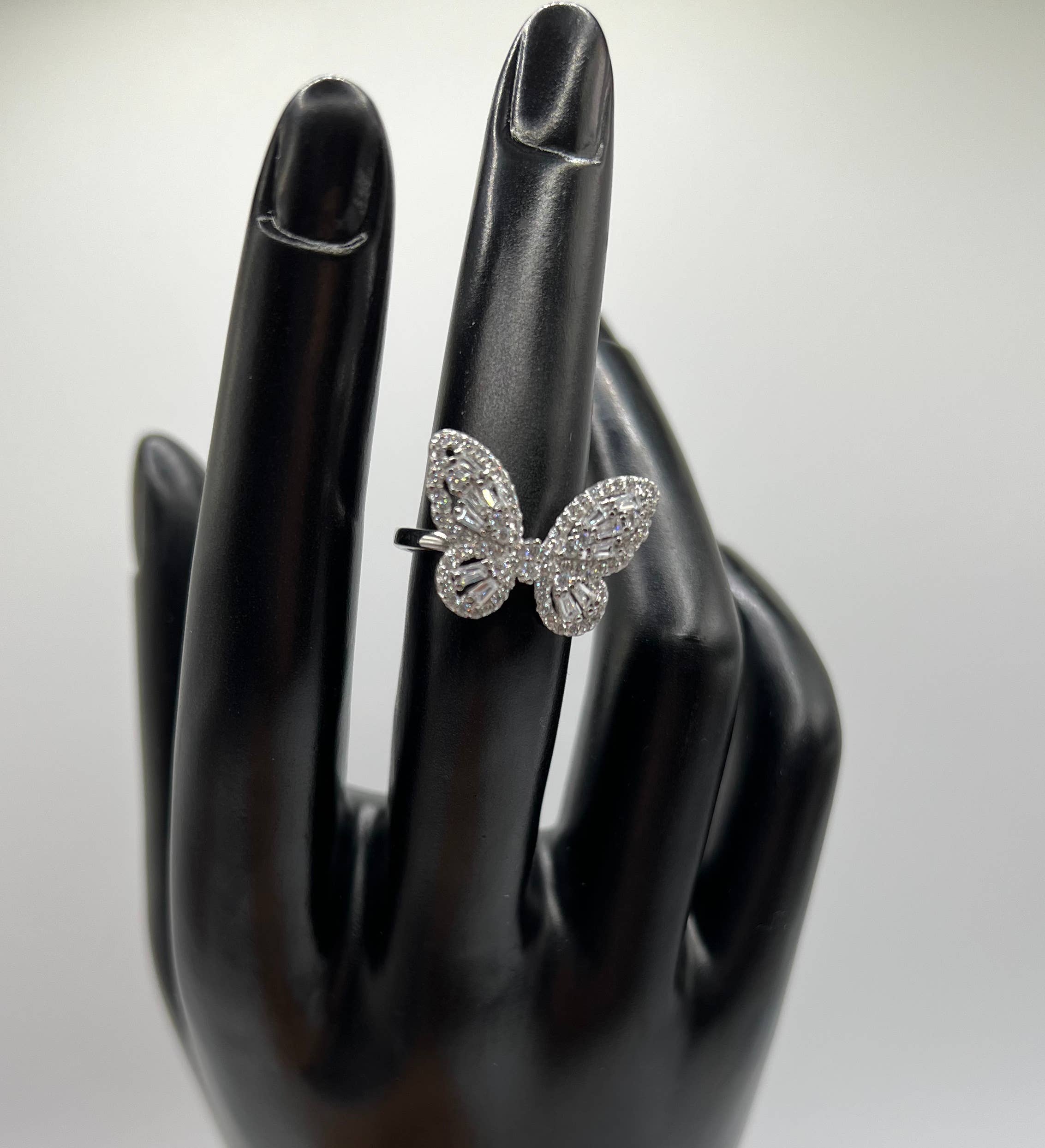 Queen Jewels - 925 Silver/Gold Diamond CZ Baguette Butterfly Ring