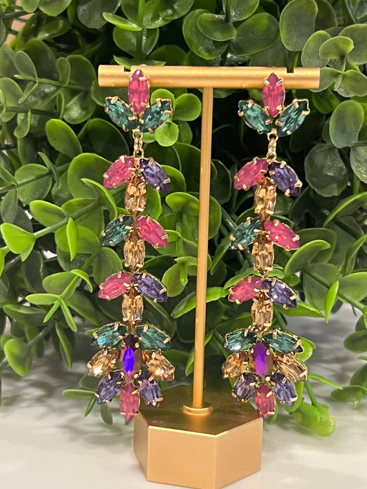 Buttoned Up with Lux - Colorful Crystal Drop Earrings