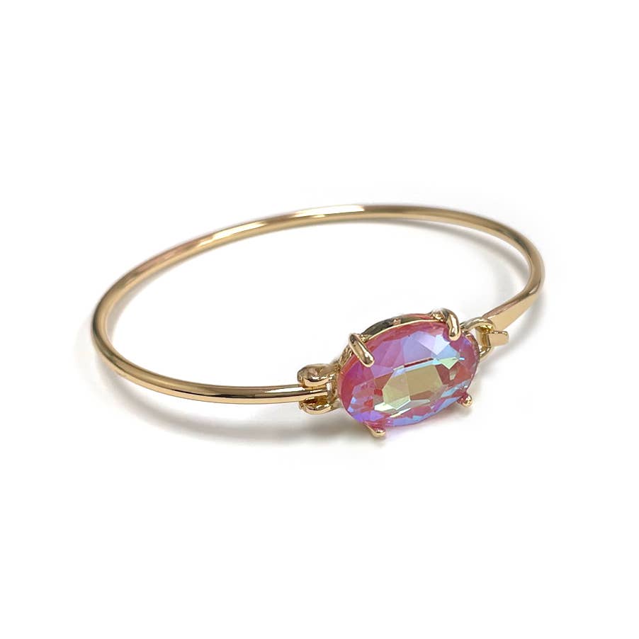 StarryNYC - High Quality Glass Crystal Oval Stone Cuff Metal Bangle