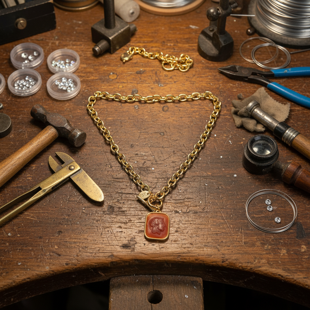 GirlyPirateCo - Vintage Elegant 18K Gold Plated Red Pendant Necklace