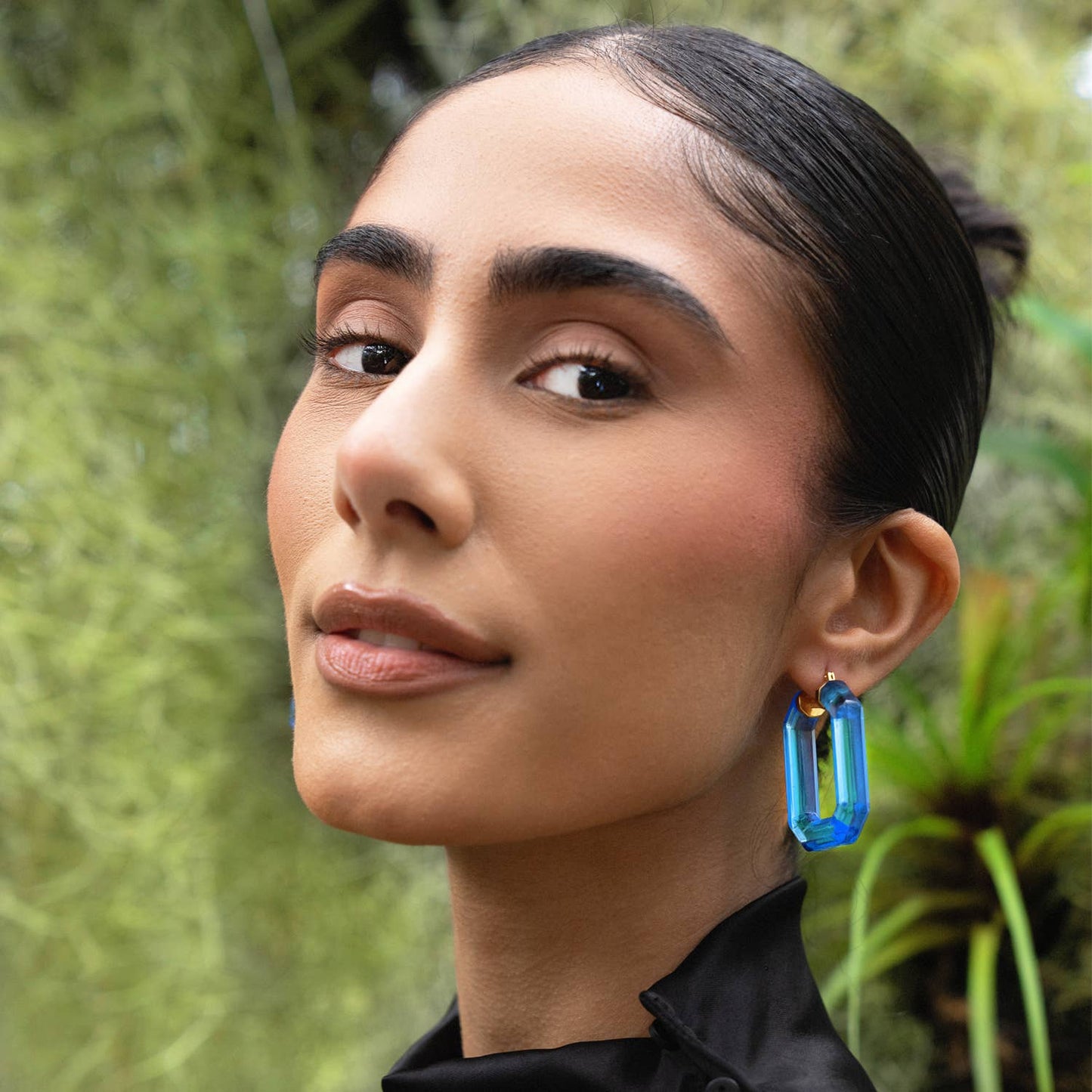 1.5" Emerald Gem Hoop in Blue