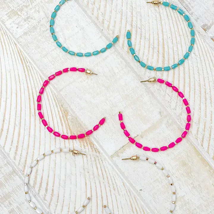 Prep Obsessed Wholesale - Beaded Gold Skinny Open Hoop Earrings