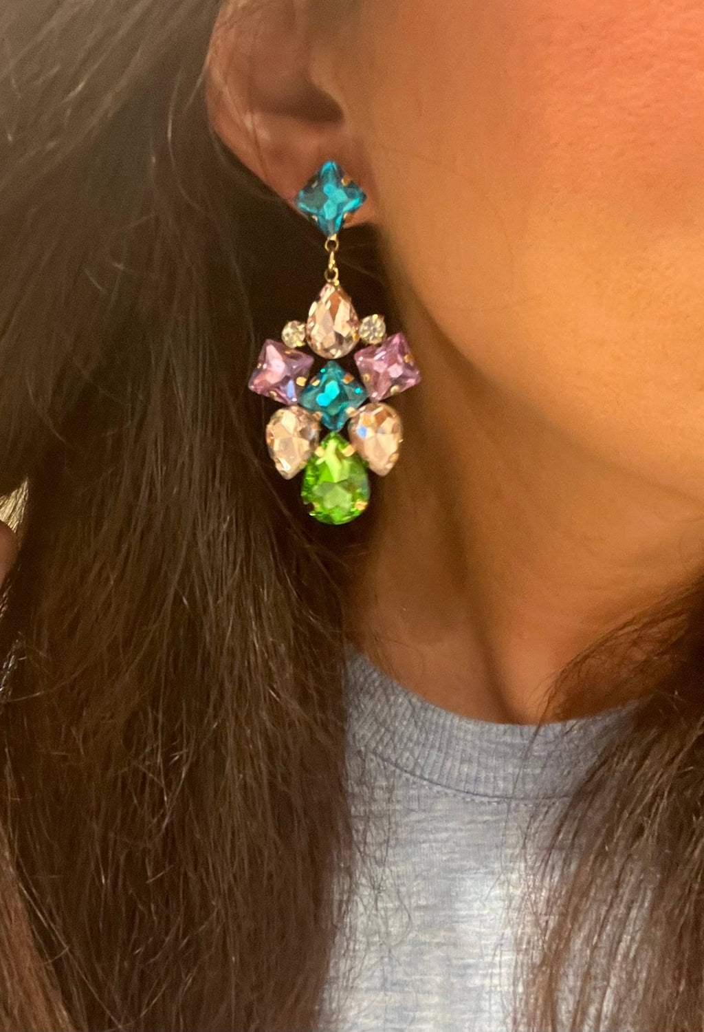 Buttoned Up with Lux - Pastel Crystal Dangle Earrings