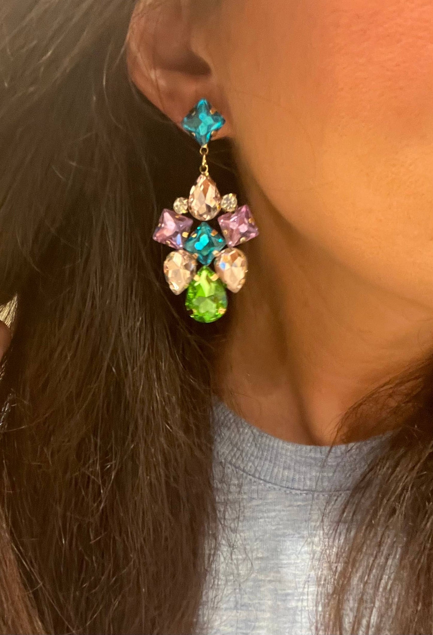 Buttoned Up with Lux - Pastel Crystal Dangle Earrings
