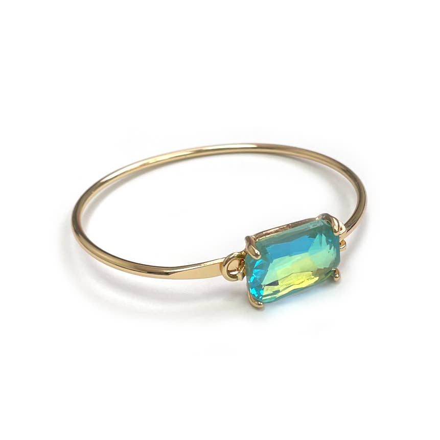 StarryNYC - High Quality Glass Crystal Rectangle Stone Cuff Metal Bangle