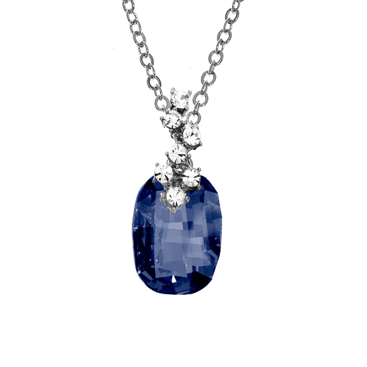 Luxe on Main LLC - Silver Plated Pendant Necklace w/Blue Denim & Clear Crystals
