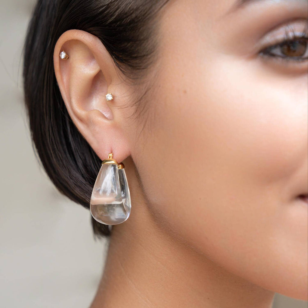Gold & Honey - 1.25" Clear Chunky Bucket Hoop Earrings