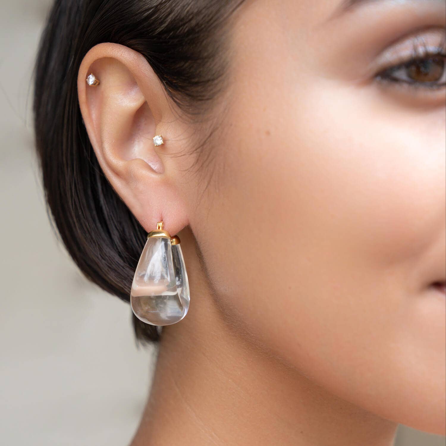 Gold & Honey - 1.25" Clear Chunky Bucket Hoop Earrings